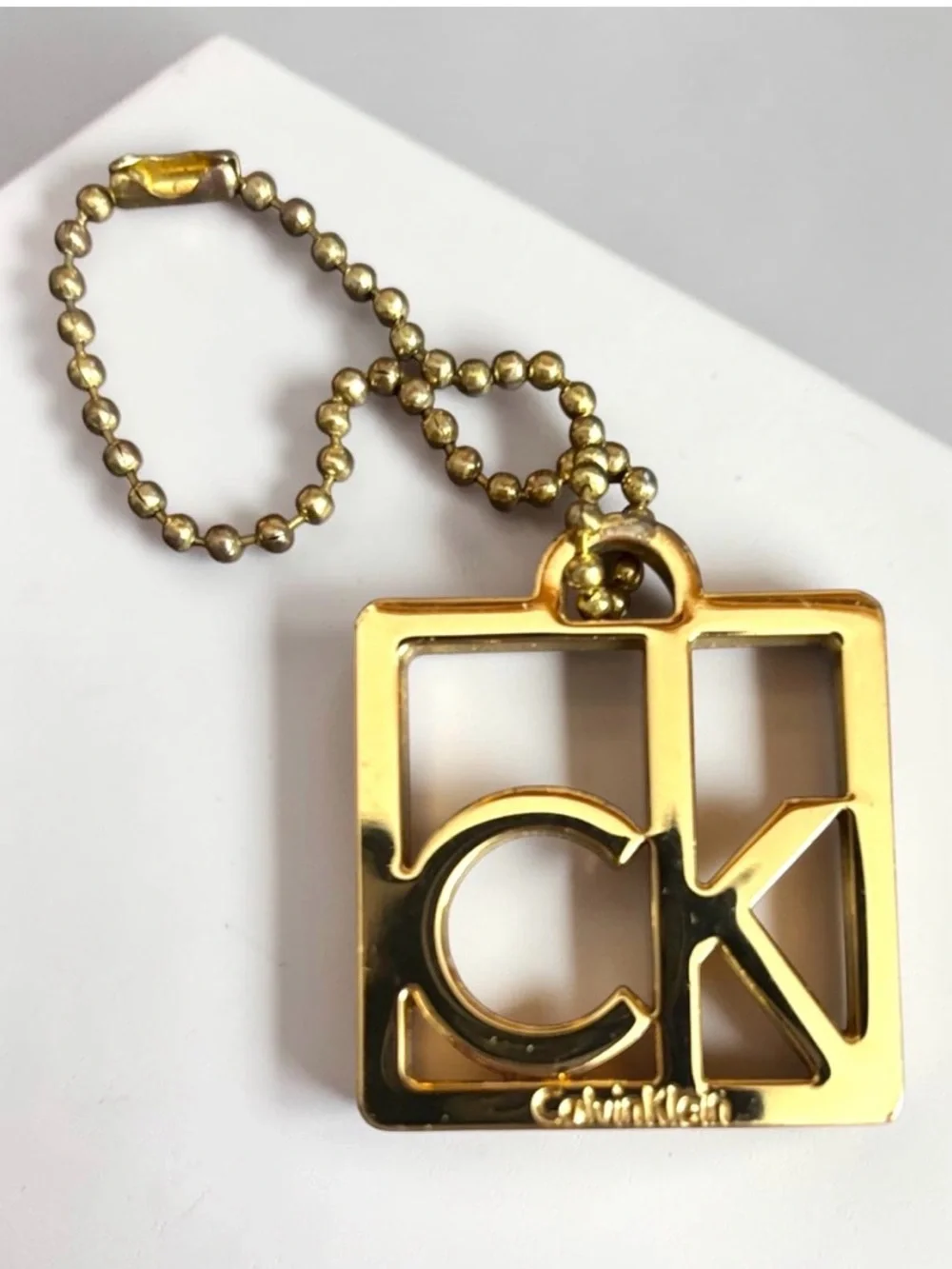 Calvin Klein Gold-Tone CK Square Logo Keychain - Bag Charm Accessory NWOT - Picture 1 of 6